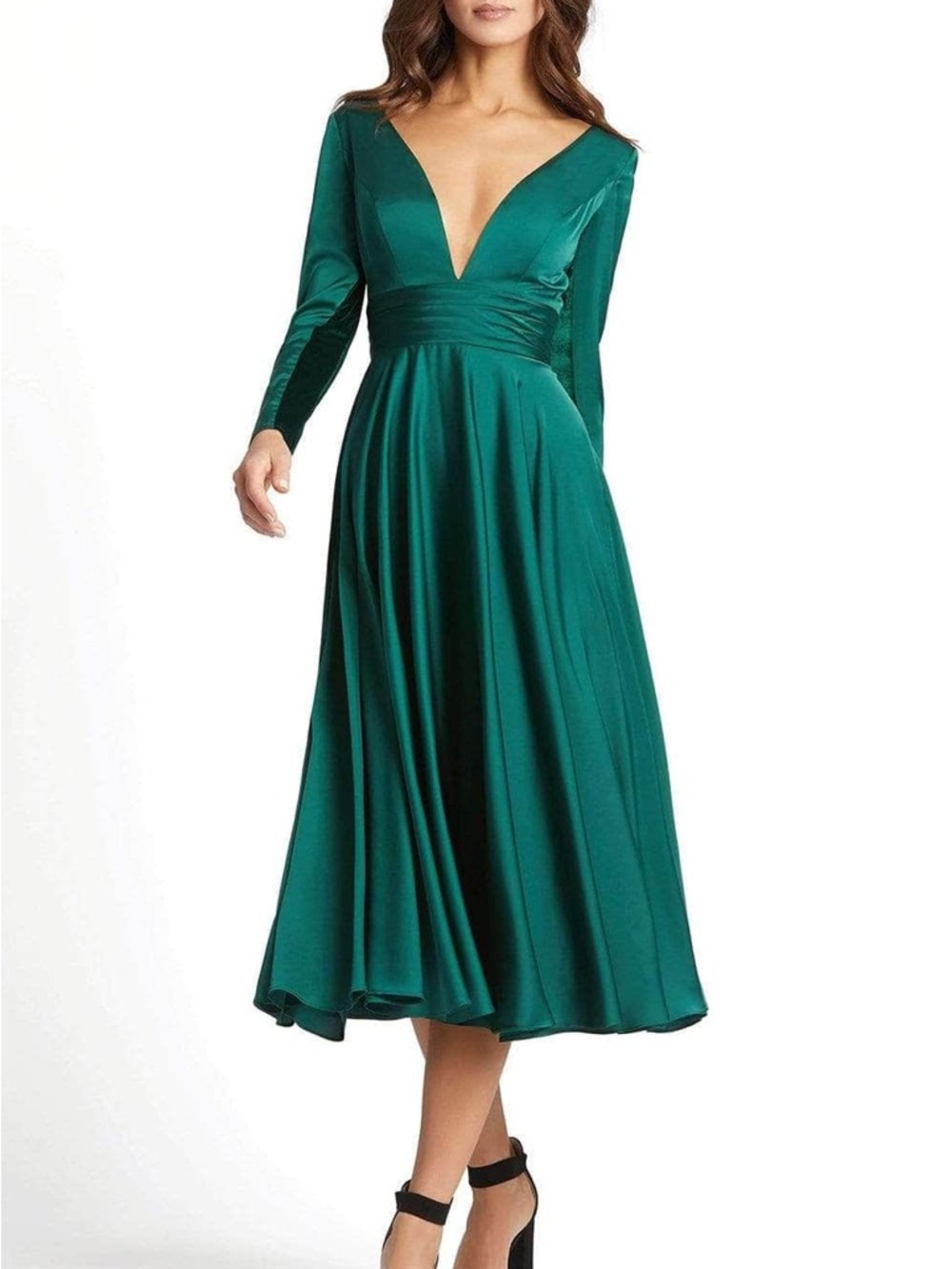 Ieena Duggal - 67527 Deep V Neck A-Line Dress. $498